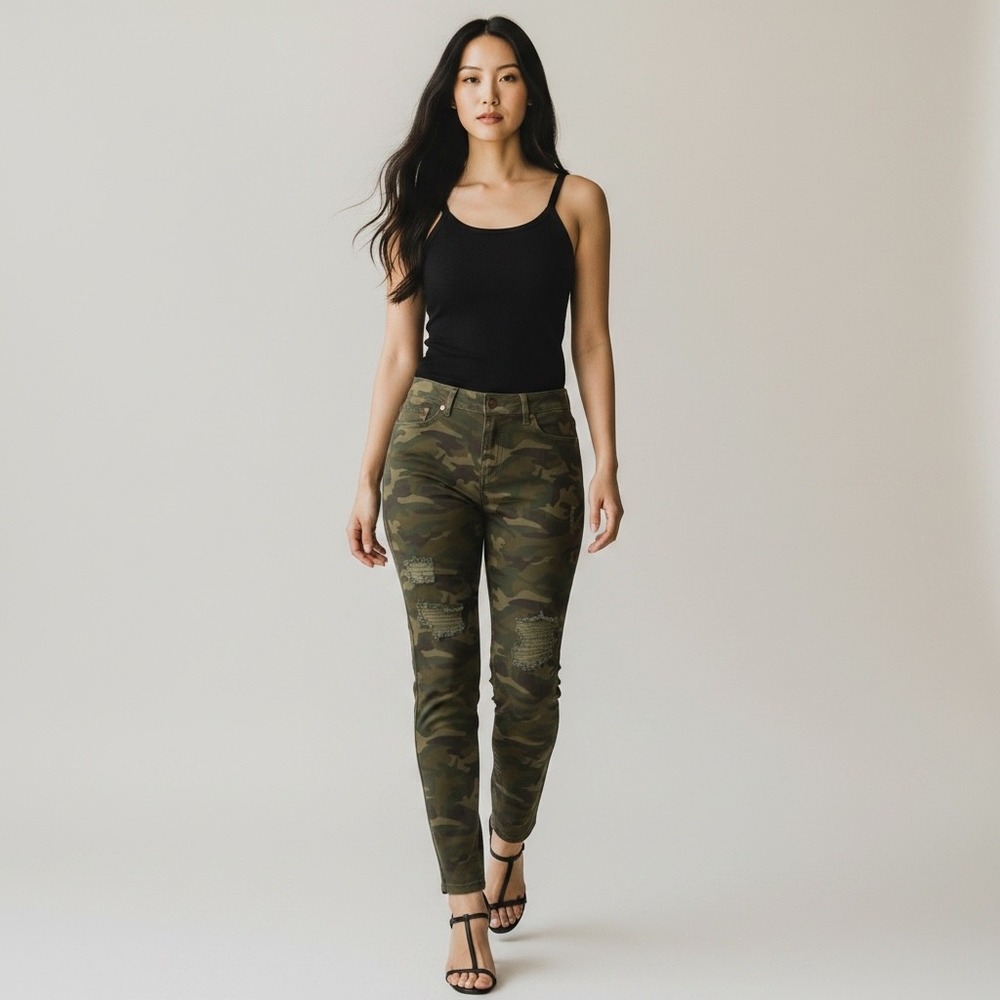 Judy Blue Camo Skinny Jeans Womens 16W Green Camouflage Distressed Skinny Fit